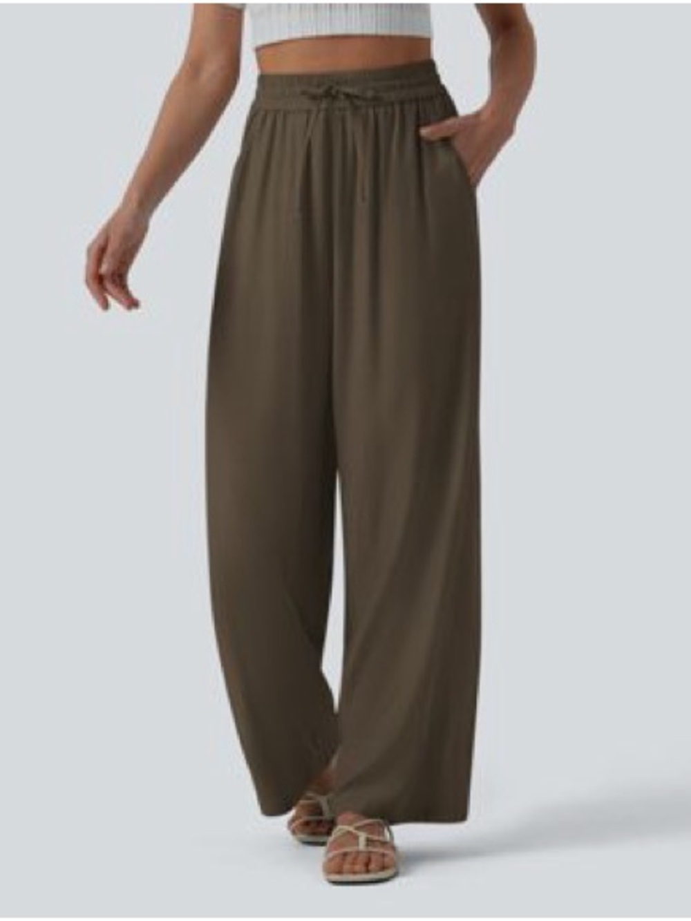 Halara High Waisted Drawstring Wide Leg Casual Linen-Blend Pants with Pockets